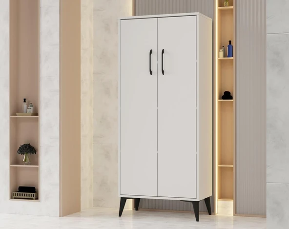 Flano Beyaz  Çok Amaçlı Dolap İki Kapaklı Dört Raflı Mutfak,Banyo,Hol,Balkon,Ofis,Ayakkabılık ürün görseli 1