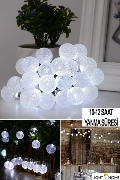 LightHome Güneş Enerjili Işıklar 50 Led 7 Metre Beyaz Kristal Küre 8 Modlu Bahçe Düğün Parti Dekor Işıkları ürün görseli 1