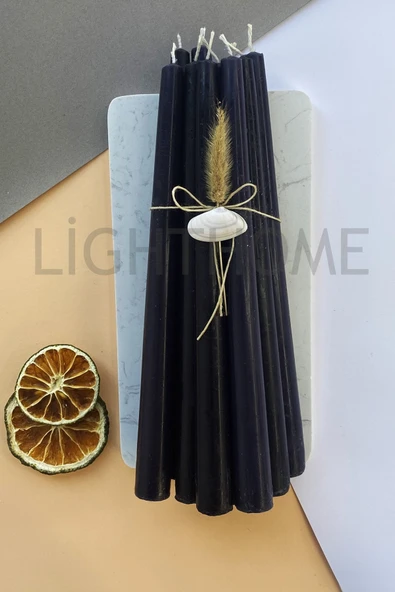 LightHome İnci Model 10 Lu Özel Tasarım Siyah Renkli Şamdan Konik Mumu Hediyelik Şamdan Mum ürün görseli 1