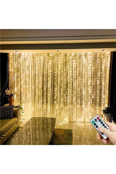 LightHome 3*3  300 LED IŞIKLI USB ile Çalışan Peri Perde Işıkları ve Uzaktan Kumanda - 8 Mod Yeniyıl Yılbaşı ürün görseli 1