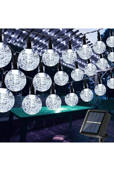 LightHome 50 Led 7 Metre Beyaz Güneş Enerjili Led Işık Solar Bahçe Teras Balkon Ağaç Lambası Aydınlatması ürün görseli 1