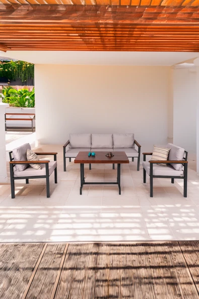 NEOKAS Bahce Mobilyası, 1+1+3+M Modern Balkon Mobilyası, Kafe Oturma Takımı, Teras Koltugu, ürün görseli 1