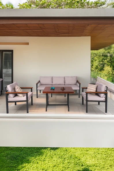 NEOKAS Bahce Mobilyası, Modern Balkon Mobilyası, Kafe Oturma Takımı, Teras Koltugu, 1+1+3+M ürün görseli 1