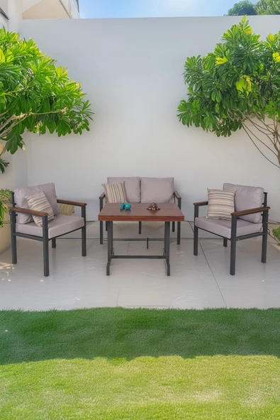 NEOKAS Bahce Mobilyası, Modern Balkon Mobilyası, Kafe Oturma Takımı, Teras Koltugu, 1+1+2+M ürün görseli 1