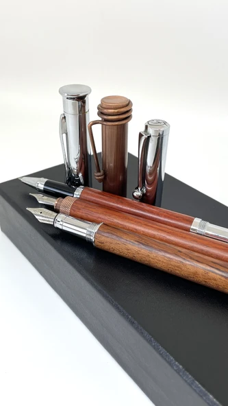 Wooden Set 3lü Krom Kalem Seti - Şık Hediye Kutulu ürün görseli 1