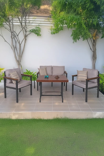 NEOKAS Bahce Mobilyası, Modern Balkon Mobilyası, Kafe Oturma Takımı, Teras Koltugu, 1+1+2+M ürün görseli 1