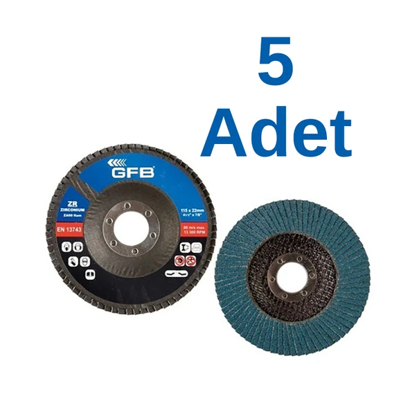 5 ADET - Gfb Zirkonyum Flap Disk Zımpara 115 MM 40 Kum ürün görseli 1