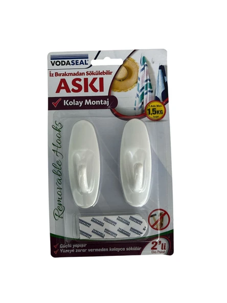 İZ BIRAKMAYAN SÖKÜLEBİLİR OVAL ASKI BEYAZ BÜYÜK VODASEAL ürün görseli 1
