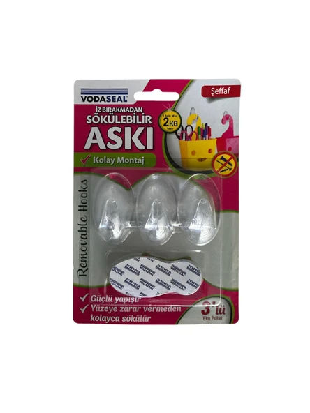 İZ BIRAKMAYAN ASILABİLİR ŞEFFAF ASKI 3LÜ VODASEAL ürün görseli 1