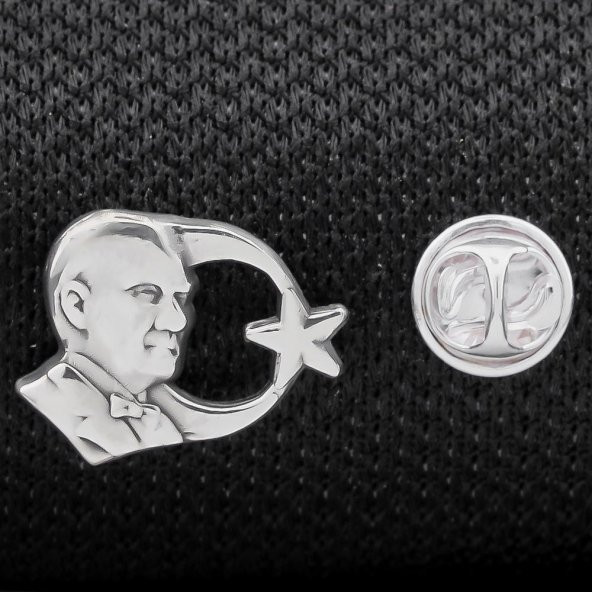 Ay Yıldız Atatürk 925 Ayar Gümüş Rozet Yaka İğnesi ürün görseli 1