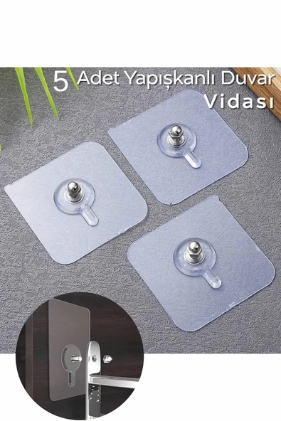 Mithra Life 5 Adet Şeffaf Yapışkanlı Duvar Tablo Çerçeve Vida Çivisi Askısı MIT1195 ürün görseli 1