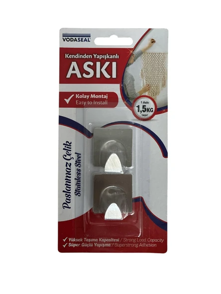 KENDİNDEN YAPIŞKANLI KARE KROM 2Lİ ASKI VODASEAL ürün görseli 1
