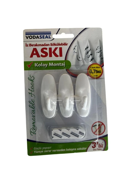 İZ BIRAKMAYAN SÖKÜLEBİLİR BEYAZ 3LÜ ASKI VODASEAL ürün görseli 1