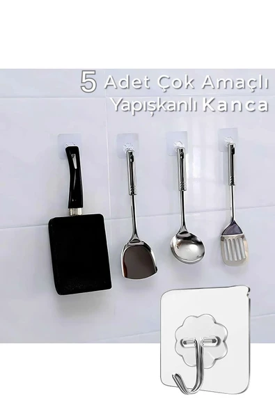Mithra Life 5 Adet Şeffaf Yapışkanlı Kancalı Duvar Askısı MIT1196 ürün görseli 1