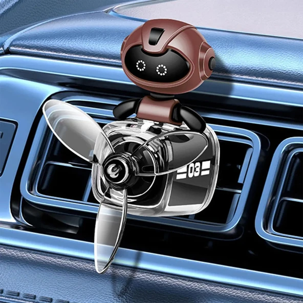 Pervaneli Klima Süsü Oto Koku Klipsi Siyah Uçaklı Kahverengi Pilot Robot Hava Ferahlatıcı Maskot ürün görseli 1