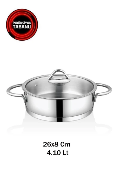 Safinox Vision 4.10 Litre 26x8 Cm İndiksiyon Basık Çelik Tencere ürün görseli 1