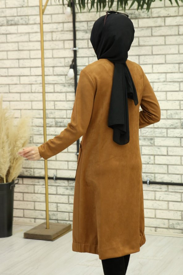 Süet Fermuarlı Kap - Taba - Resim 2