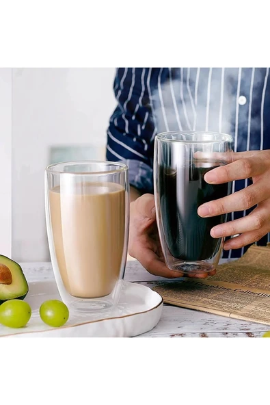 Mithra Life 2 Adet 500ML Çift Cidarlı Isı Yalıtımlı Cam Şeffaf Kupa Bardak MIT1206 ürün görseli 1