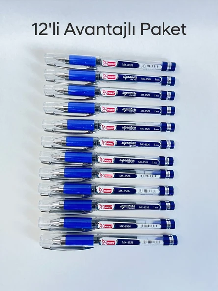 MİKRO MK-8526 GEL PEN İMZA KALEMİ MAVİ 1.0 MM UÇ 12'li Paket ürün görseli 1