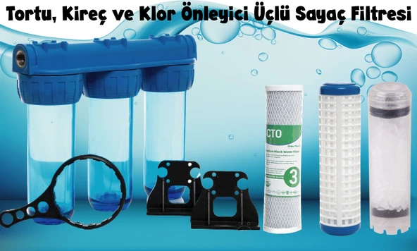 Sulook Daire Girişi 10 Inç Tortu, Kireç ve Klor Önleyici Üçlü Sayaç Filtresi ürün görseli 1