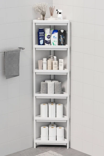 Mithra Life 6 Katlı Üçgen Plastik Beyaz Banyo Mutfak Rafı MIT1233 ürün görseli 1