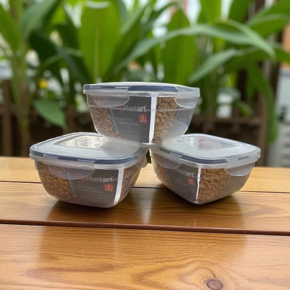 3 adet 1 litre kilitlenebilir saklama kabı erzak kabı ürün görseli 1