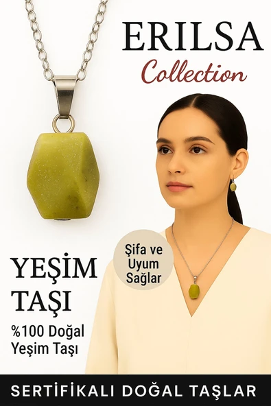 Sertifikalı Fasetli Yeşim Doğal Taş Kolye – Şifa Uyum Denge ve Pozitif Enerji Taşı ürün görseli 1