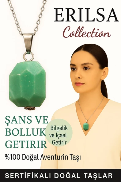 Sertifikalı Fasetli Aventurin Doğal Taş Kolye – Şans Bolluk İçsel Güç ve Huzur Taşı ürün görseli 1