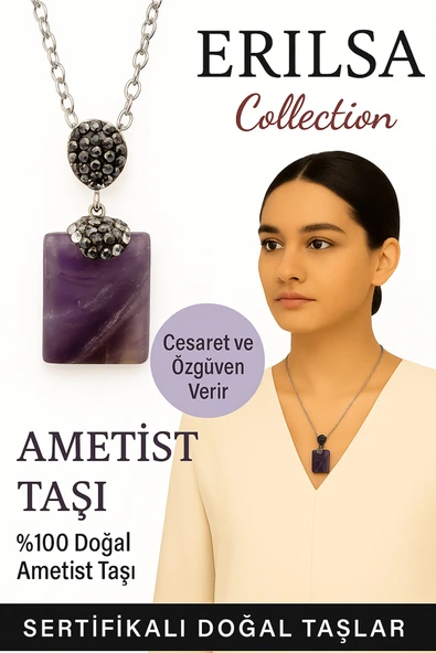 Sertifikalı Zirkon Taşlı Model Doğal Ametist Taşı Kolye – Cesaret ve Özgüven Veren Şık Tasarım ürün görseli 1