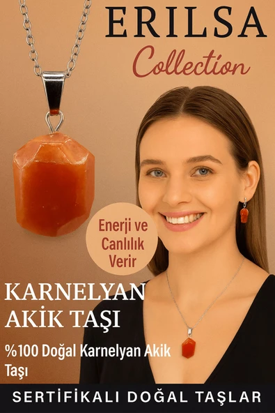 Sertifikalı Fasetli Karnelyan Akik Taşı Kolye – Enerji ve Canlılık Veren Doğal Taş ürün görseli 1