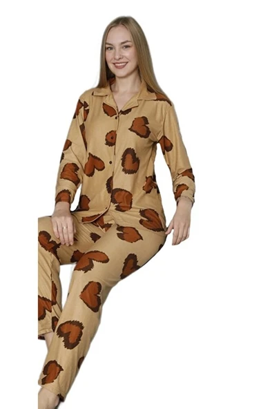 Kadın Süet Kumaş Gömlek Yaka Kışlık Pijama Takımı Bianca Lorenzi Rahat Ev Giyim Hediyelik ürün görseli 1