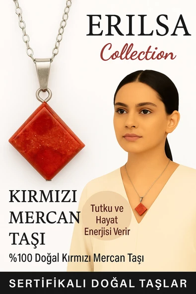 Sertifikalı Kırmızı Mercan Doğal Taş Kolye - Kadın Erkek Tutku ve Hayat Enerjisi Taşı ürün görseli 1