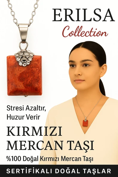 Sertifikalı Zirkon Taşlı Model Kırmızı Mercan Taşı Kolye – Stresi Azaltan ve Huzur Veren Doğal Taş ürün görseli 1
