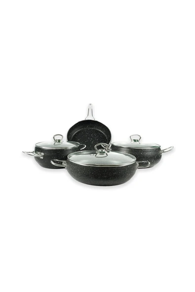 Evim Şahane Ela 7 Parça Işıltı Küre Granit Set Metal Kulp ürün görseli 1