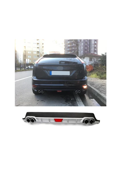 OTO H.İ.T. FORD FOCUS 2 UYUMLU BODY KİT DİFÜZÖR 4 ÇIKIŞ YUVARLAK GRİ MODEL 1 ürün görseli 1
