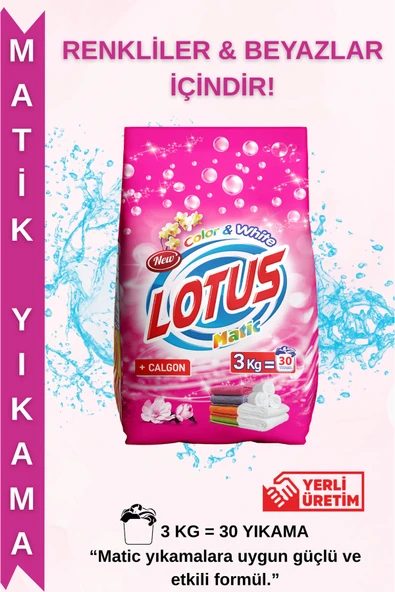 LOTUSMATİC 3 kg Toz Çamaşır Deterjanı – Beyazlar & Renkliler İçin Derin Temizlik ve Canlılık ürün görseli 1