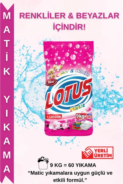 LOTUSMATİC 9 kg Toz Çamaşır Deterjanı – Beyaz & Renkliler İçin Maksimum Parlaklık ve Renk Koruma ürün görseli 1