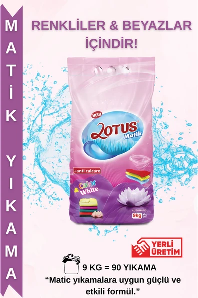 NEW LOTUS 9 kg Toz Çamaşır Deterjanı – Renkliler İçin Uzun Süre Canlılık & Derin Temizlik ürün görseli 1