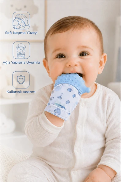 Babyjem Hışırtılı Silikon Diş Kaşıyıcı Eldiven Kirpi - Mavi ürün görseli 1