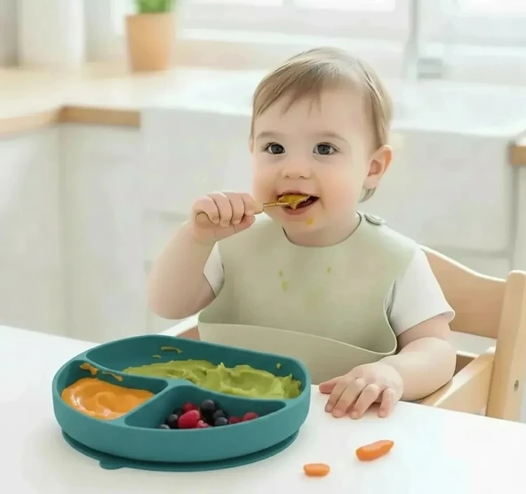 Babyjem Vakum Tabanlı Silikon Tabak Yeşil - Bpa Free ürün görseli 1