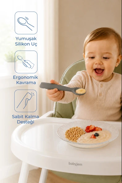 Babyjem Yumuşak Uçlu Silikon Kaşık Gri ürün görseli 1