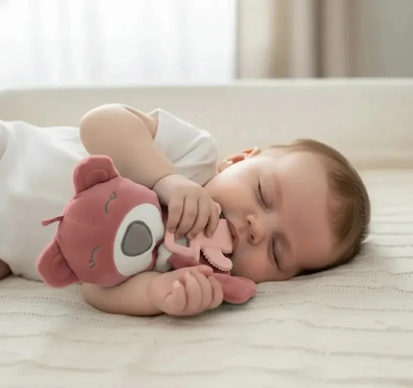 Babyjem Diş Kaşıyıcılı Uyku Arkadaşım Ayıcık Gül Kurusu ürün görseli 1