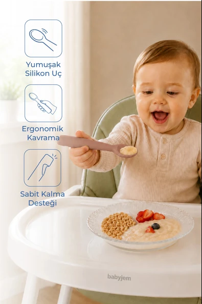 Babyjem Yumuşak Uçlu Silikon Kaşık Latte ürün görseli 1