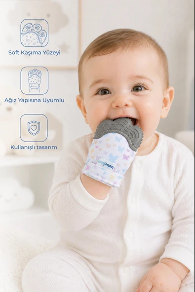 TRENDİMİZBİR Babyjem Diş Kaşıyıcı Eldiven 3-12 Ay Gri ürün görseli 1