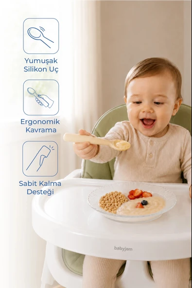 Babyjem Diş Kaşıyıcılı Silikon Kaşık Ekru - Bpa & Pvc & Latex & Plastik Içermez. ürün görseli 1