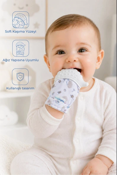 Babyjem Hışırtılı Silikon Diş Kaşıyıcı Eldiven Kirpi - Ekru ürün görseli 1