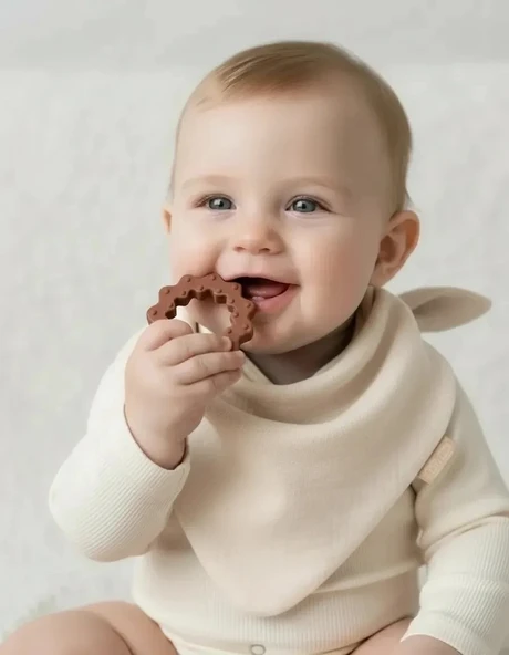 Babyjem Silikon Diş Kaşıyıcılı Müslin Önlük Ekru ürün görseli 1