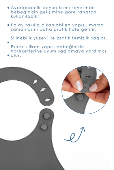 Babyjem 718 Mini Silikon Önlük Gri - Resim 5