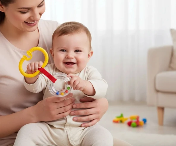 Babyjem Çıngıraklı Puset Halkası Sarı Oval ürün görseli 1