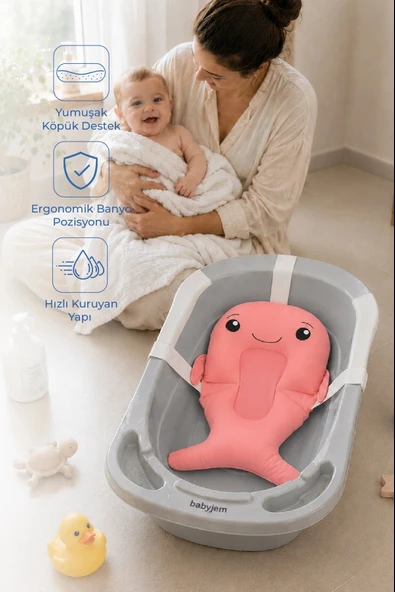 Babyjem Sevimli Balina Köpüklü Banyo Küveti Yatağı Pembe (Straforlu - Suda Batmaz) ürün görseli 1
